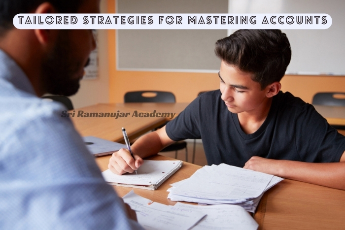 Student and tutor working together on accounting problems, utilizing tailored strategies for mastering accounts at Peelamedu 